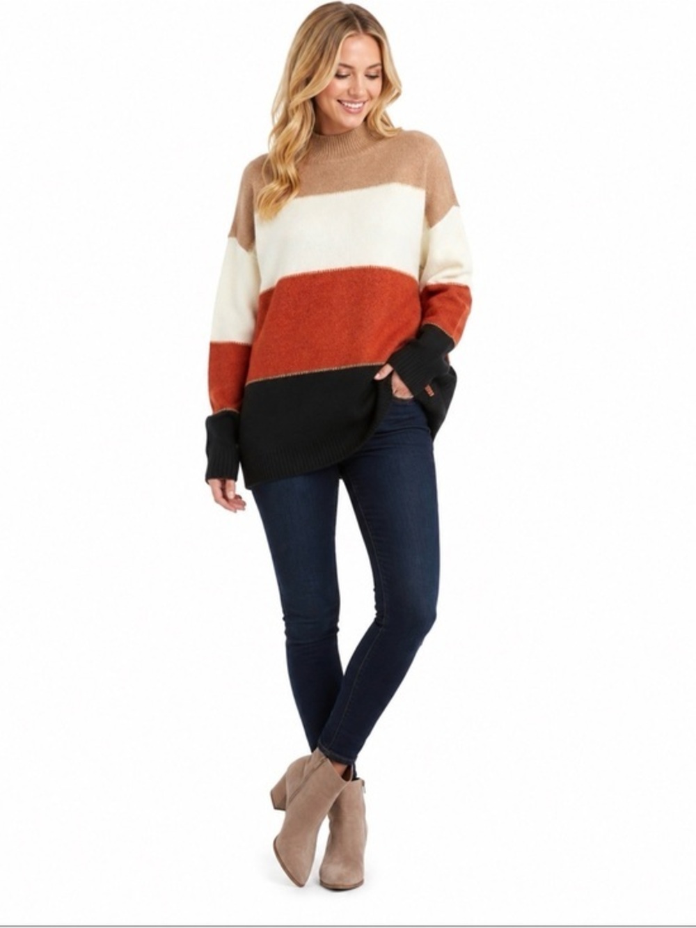Halston Heritage Tan and Cream Cowl Neck Sweater